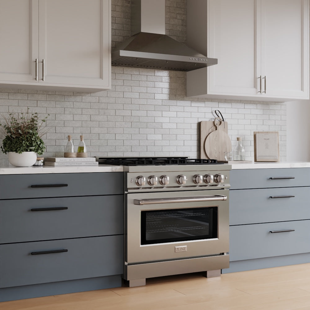 ZLINE 36 in. 5.2 cu. ft. Select Gas Range with 6 Burner Cooktop and Convection Gas Oven in Stainless Steel, Open Box-Excellent Condition