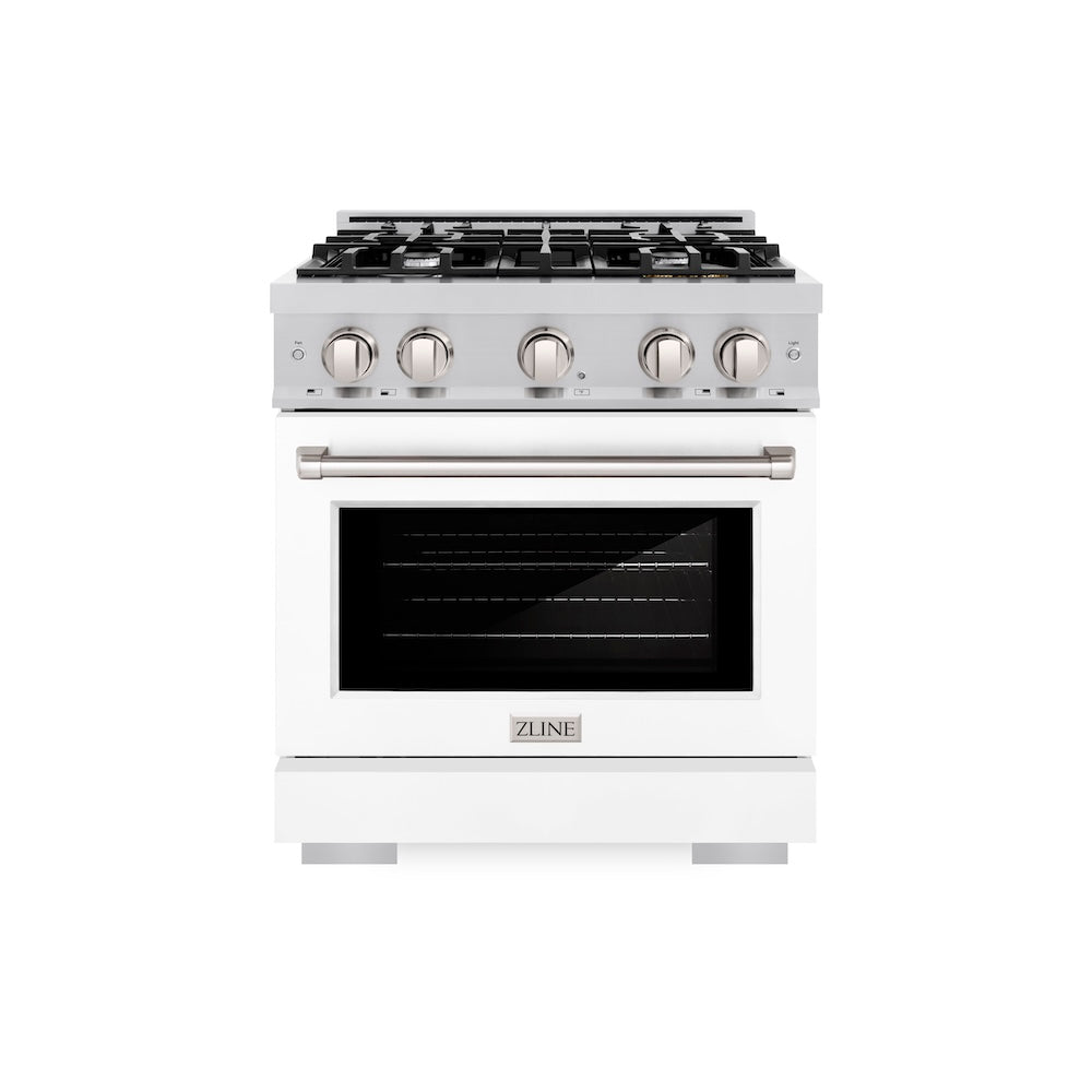 ZLINE 30 in. 4.2 cu. ft. Select Dual Fuel Range with 4 Burner Gas Cooktop and Electric Convection Oven in Stainless Steel with White Matte Door, Open Box-Excellent Condition