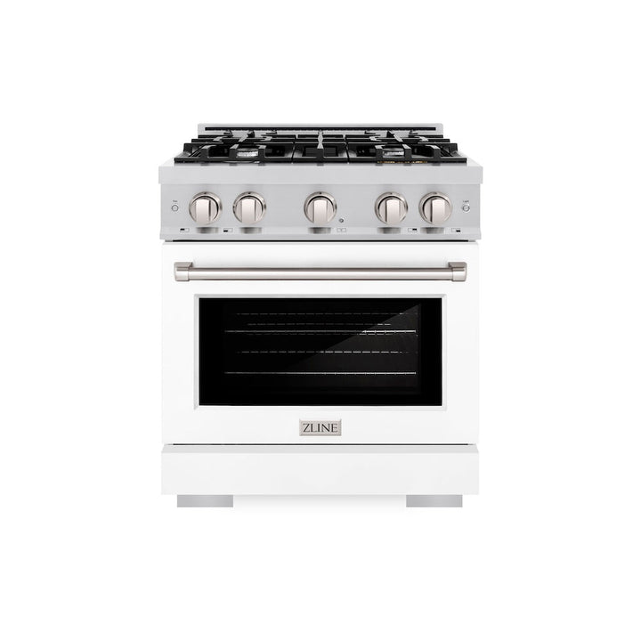ZLINE 30 in. 4.2 cu. ft. Select Dual Fuel Range with 4 Burner Gas Cooktop and Electric Convection Oven in Stainless Steel with White Matte Door, Open Box-Excellent Condition