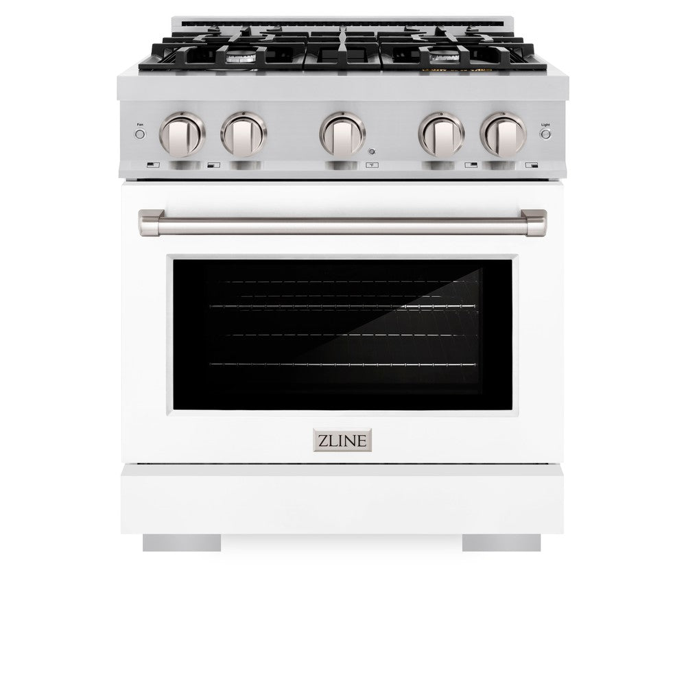 ZLINE 30" 4.2 cu. ft. Select Dual Fuel Range with 4 Burners in Stainless Steel with White Matte Door, HDR-WM-30