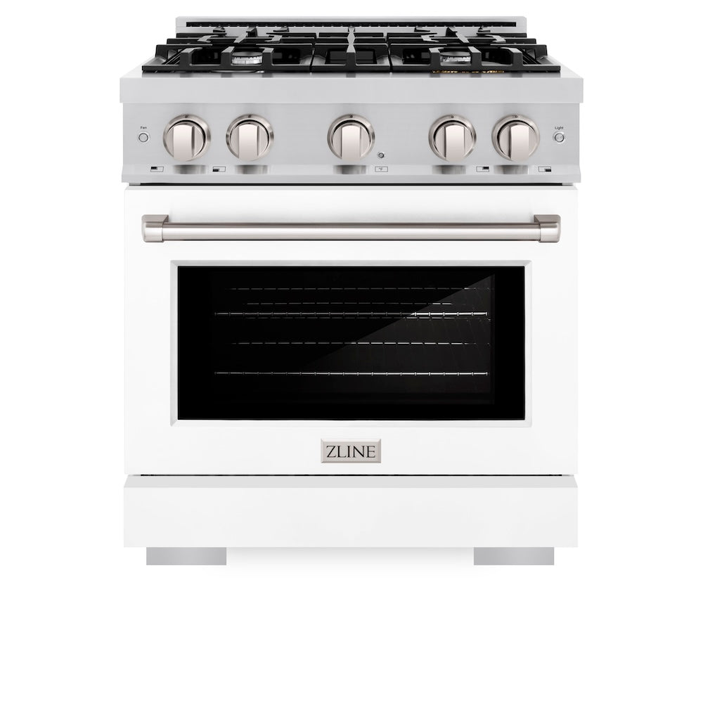 ZLINE 30 in. 4.2 cu. ft. Select Dual Fuel Range with 4 Burner Gas Cooktop and Electric Convection Oven in Stainless Steel with White Matte Door, Open Box-Excellent Condition