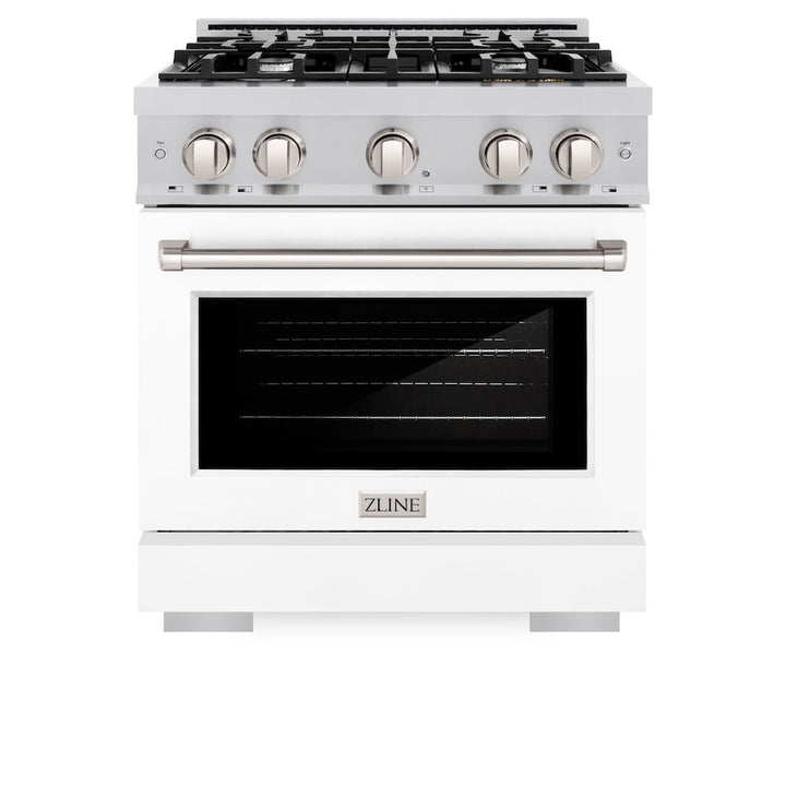 ZLINE 30 in. 4.2 cu. ft. Select Dual Fuel Range with 4 Burner Gas Cooktop and Electric Convection Oven in Stainless Steel with White Matte Door, Open Box-Excellent Condition