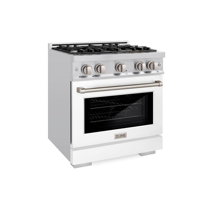 ZLINE 30" 4.2 cu. ft. Select Dual Fuel Range with 4 Burners in Stainless Steel with White Matte Door, HDR-WM-30