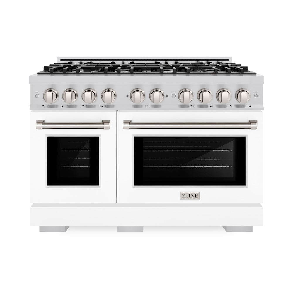 ZLINE 48 in. 6.7 cu. ft. Select Double Oven Gas Range with 8 Burner Cooktop in Stainless Steel with White Matte Doors, Open Box-Excellent Condition
