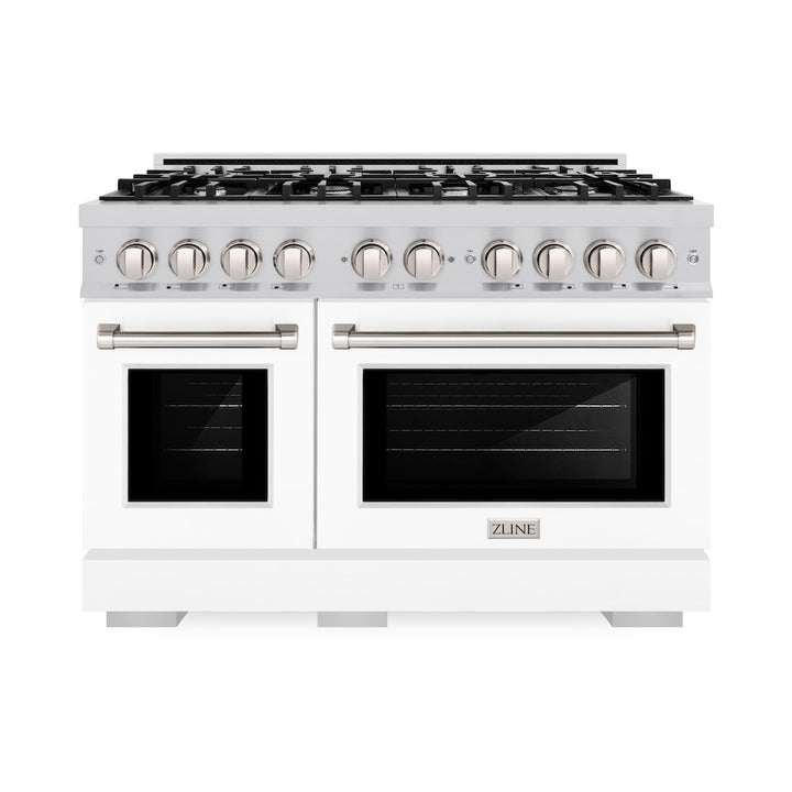 ZLINE 48 in. 6.7 cu. ft. Select Double Oven Gas Range with 8 Burner Cooktop in Stainless Steel with White Matte Doors, Open Box-Excellent Condition