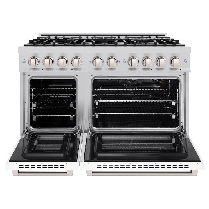 ZLINE 48 in. 6.7 cu. ft. Select Double Oven Gas Range with 8 Burner Cooktop in Stainless Steel with White Matte Doors, Open Box-Excellent Condition