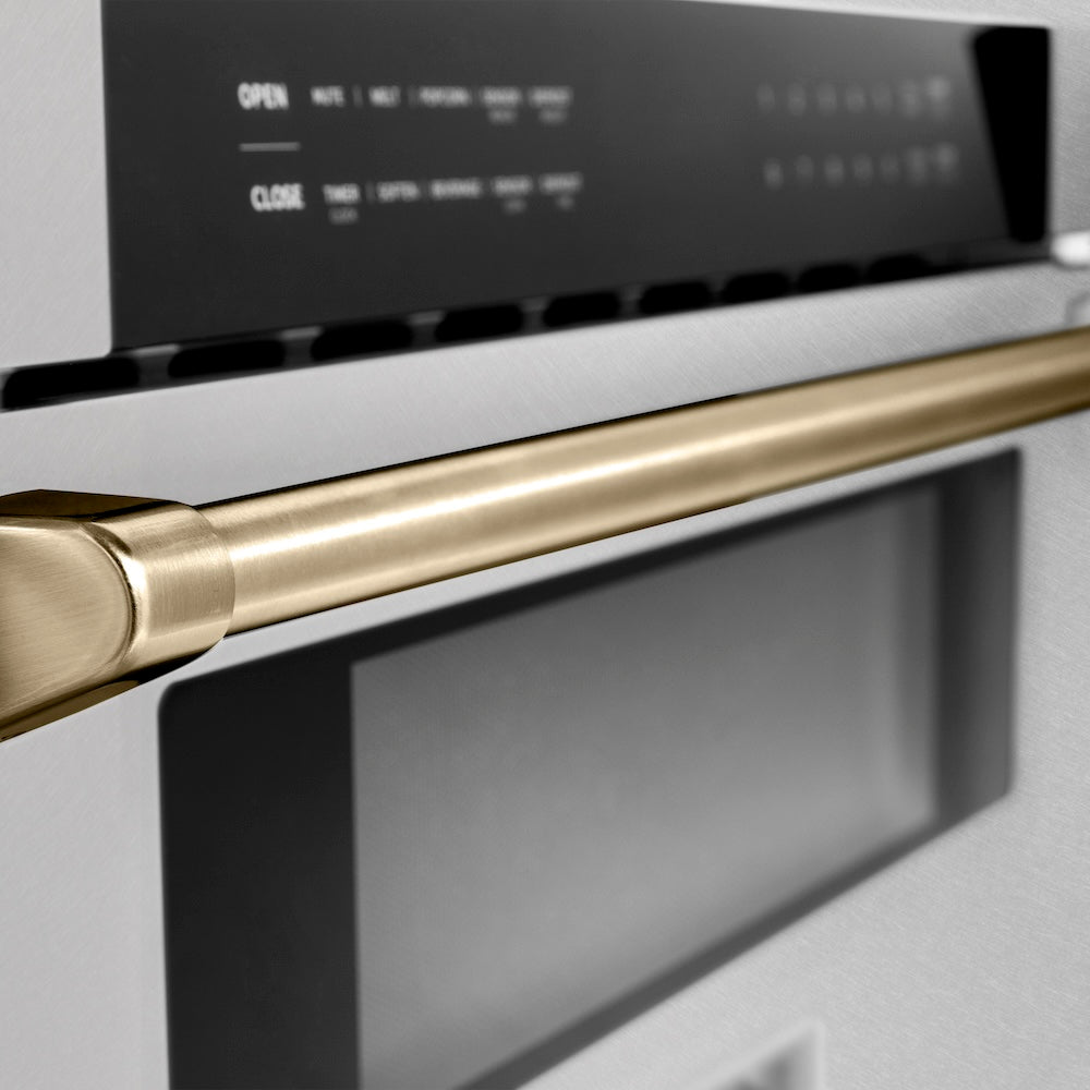 ZLINE Autograph Edition 30 in. 1.2 cu. ft. Built-In Microwave Drawer in Satin Stainless Steel with Champagne Bronze Accents (MWDZ-30-SS-CB)
