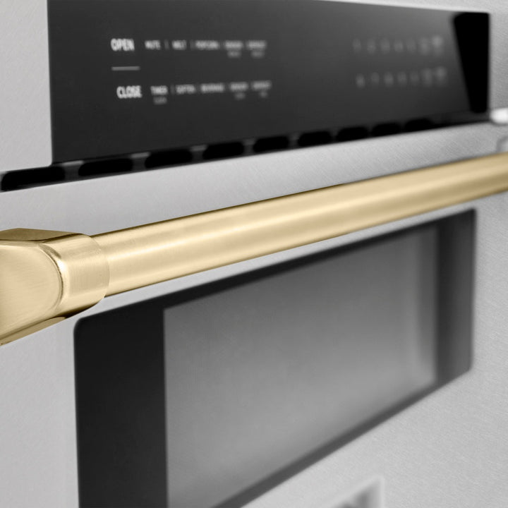 ZLINE Autograph Edition 30 in. 1.2 cu. ft. Built-In Microwave Drawer in Satin Stainless Steel with Polished Gold Accents (MWDZ-30-SS-G)