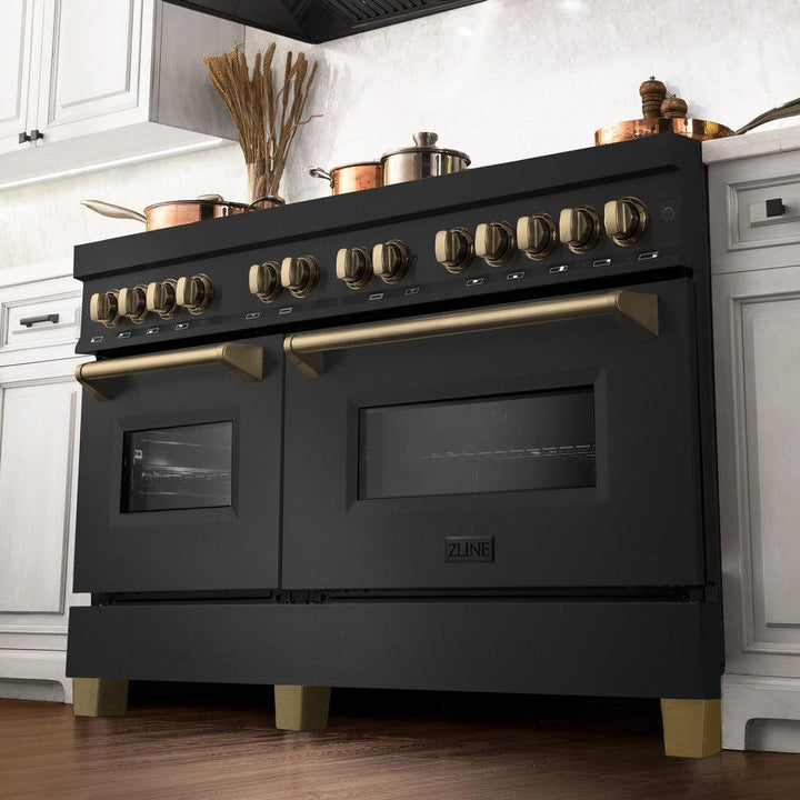 ZLINE Autograph 60" 7.4 cu. ft. Dual Fuel Range in Black Stainless Steel with Bronze Accents, RABZ-60-CB