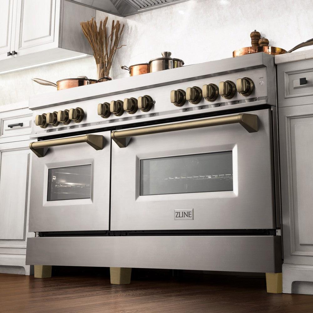 ZLINE Autograph 60" 7.4 cu. ft. Dual Fuel Range in Stainless Steel with Bronze Accents, RAZ-60-CB