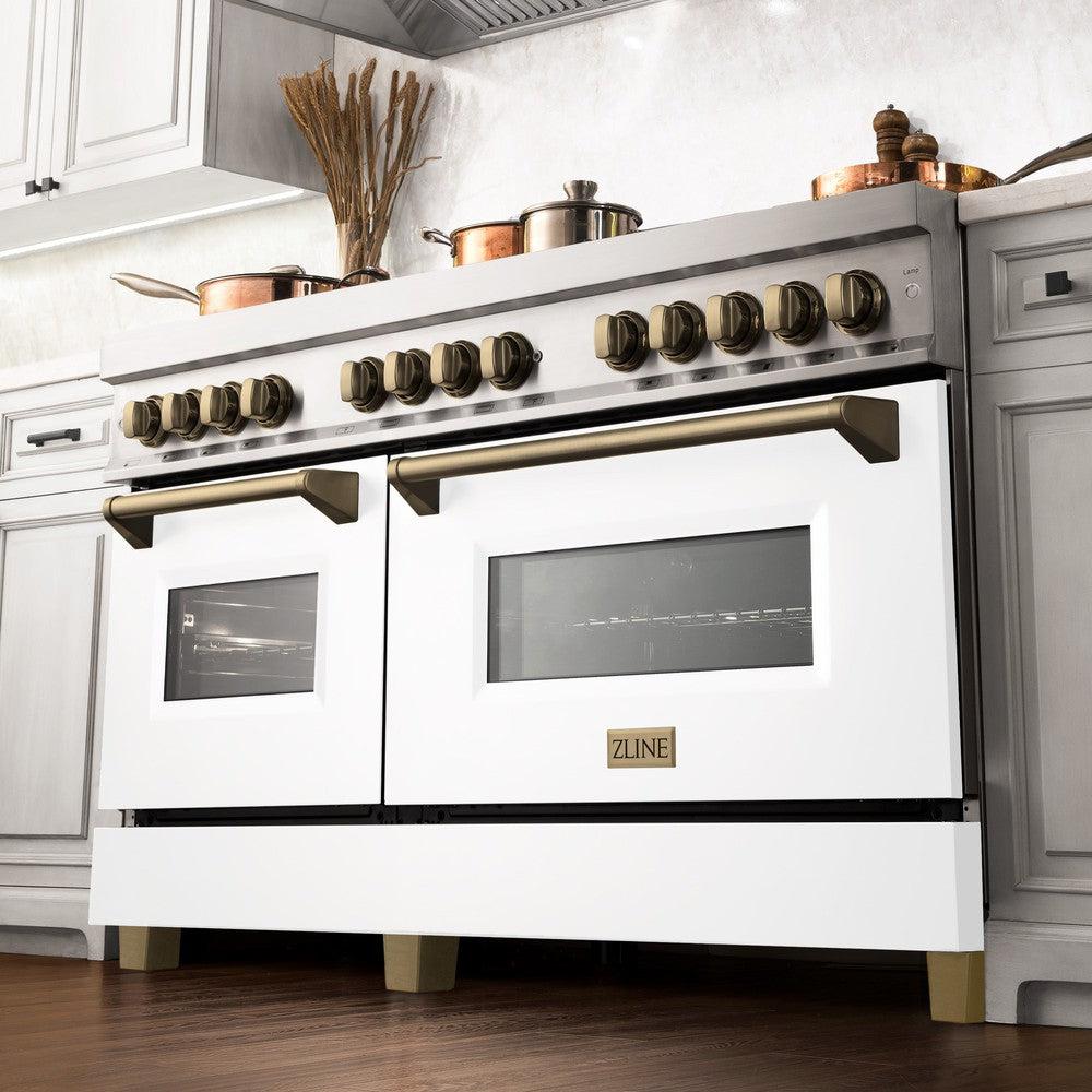 ZLINE Autograph 60" 7.4 cu. ft. Dual Fuel Range with White Matte Door and Bronze Accents, RAZ-WM-60-CB