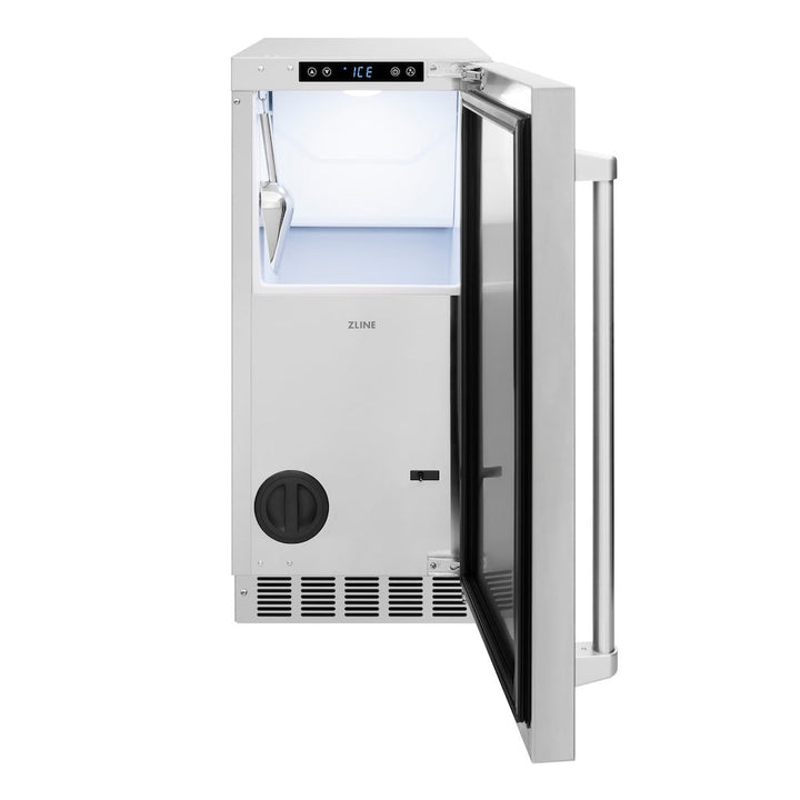 ZLINE 15 in. Touchstone Clear Cube Ice Maker with Drain Pump and Solid Stainless Steel Door, Open Box-Excellent Condition