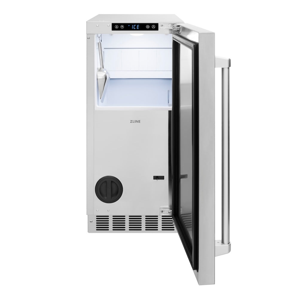ZLINE 15 in. Touchstone Gourmet Ice Maker with Drain Pump and Solid Stainless Steel Door, Open Box-Excellent Condition