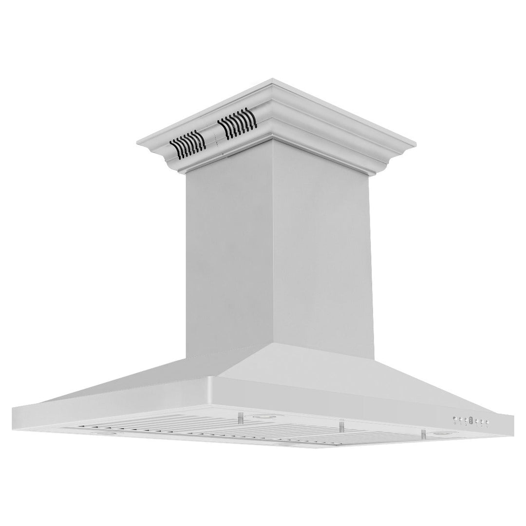 ZLINE 48 in. Island Mount Range Hood in Stainless Steel with Built-in CrownSound Bluetooth Speakers, GL2iCRN-BT-48