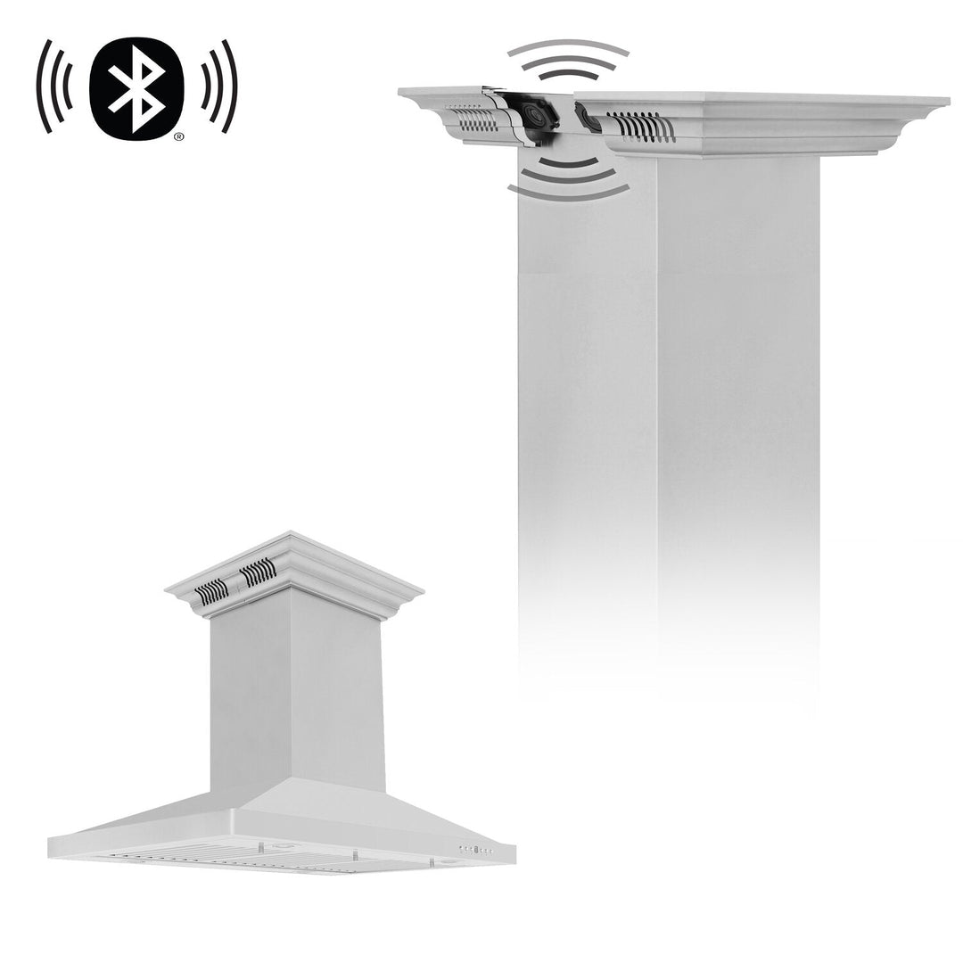 ZLINE 36" Ducted Island Mount Range Hood in Stainless Steel W/Integrated CrownSound Bluetooth Speakers