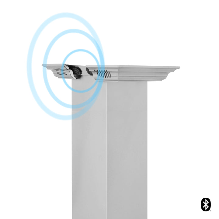36" ZLINE CrownSound™Ducted Vent Island Mount Range Hood in Stainless Steel with Built-in Bluetooth Speakers (KE2iCRN-BT-36)