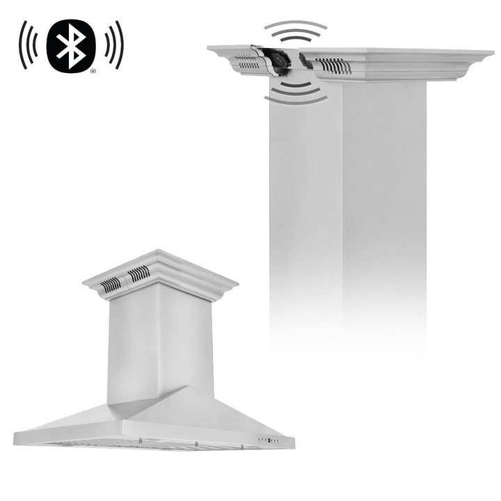 ZLINE 36 in. Island Mount Range Hood in Stainless Steel with Built-in CrownSound Bluetooth Speakers, GL1iCRN-BT-36