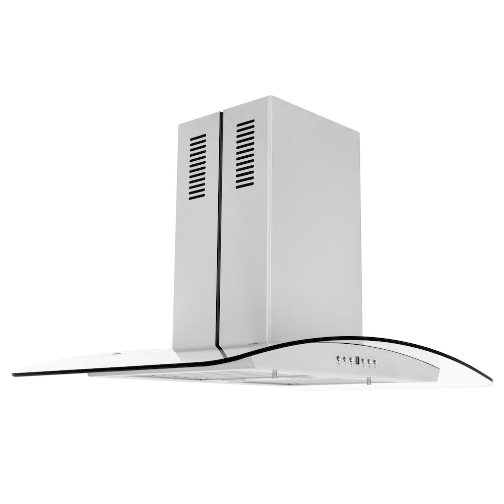 ZLINE 30 in. Convertible Vent Island Mount Range Hood in Stainless Steel &amp; Glass, Handle Open Box-Excellent Condition