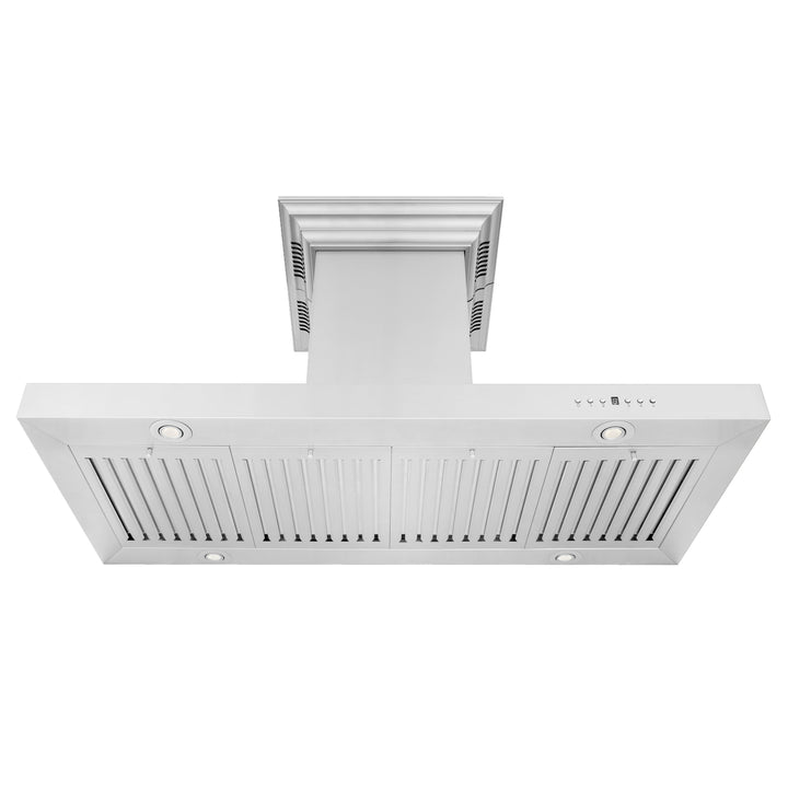48" ZLINE CrownSound™Ducted Vent Island Mount Range Hood in Stainless Steel with Built-in Bluetooth Speakers (KE2iCRN-BT-48)