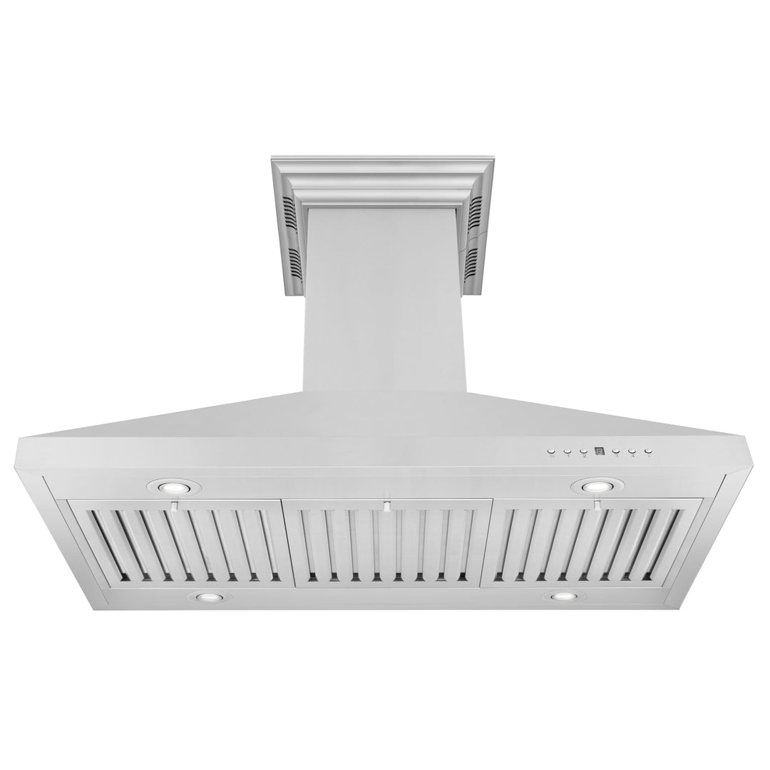 48" ZLINE CrownSound™Ducted Vent Island Mount Range Hood in Stainless Steel with Built-in Bluetooth Speakers (KL3iCRN-BT-48)