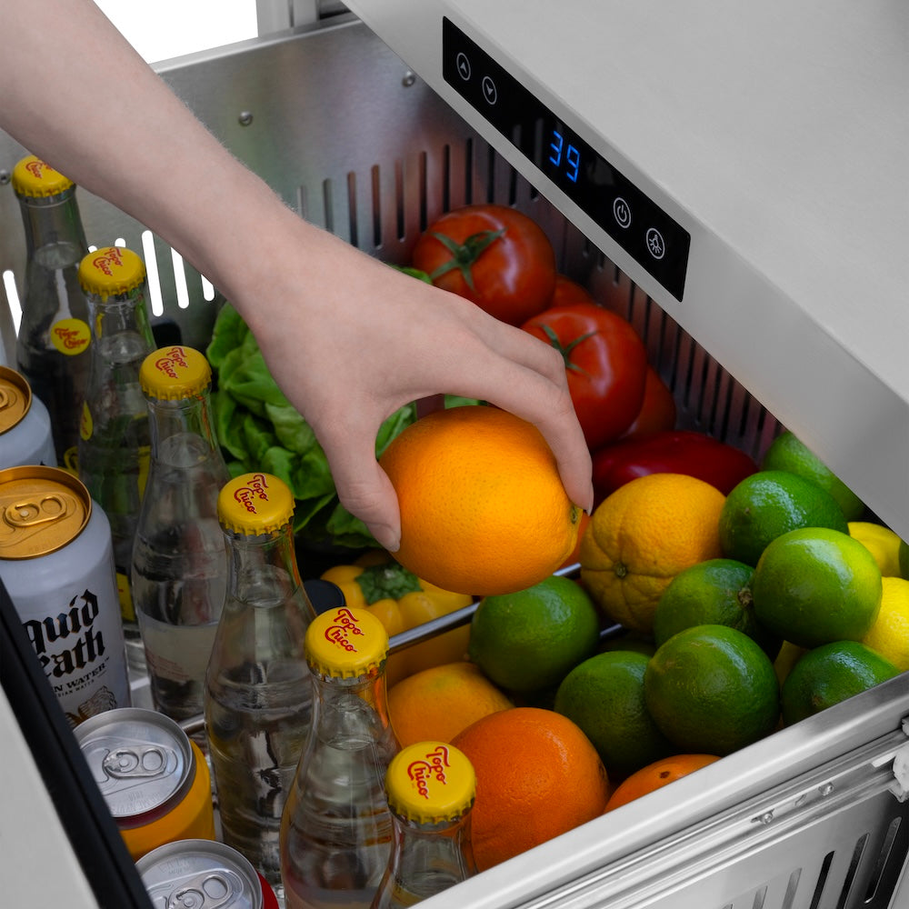 ZLINE 24 in. Touchstone 168 Can Outdoor-Rated Dual Refrigerator Drawer with Panel-Ready Doors, Open Box-Excellent Condition