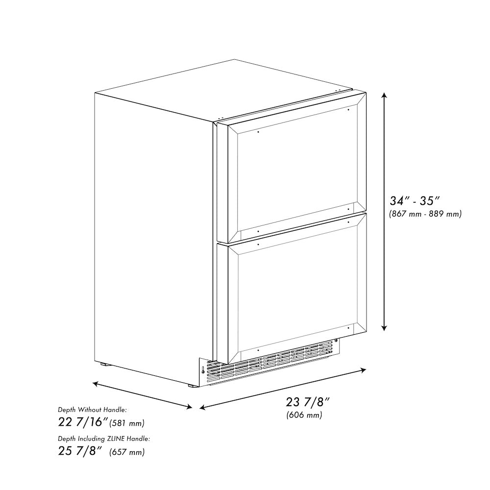 ZLINE 24 in. Touchstone 168 Can Outdoor-Rated Dual Refrigerator Drawer with Panel-Ready Doors, Open Box-Excellent Condition