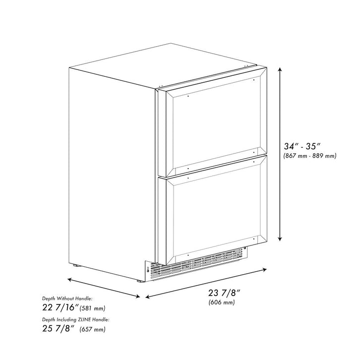 ZLINE 24 in. Touchstone 168 Can Outdoor-Rated Dual Refrigerator Drawer with Panel-Ready Doors, Open Box-Excellent Condition