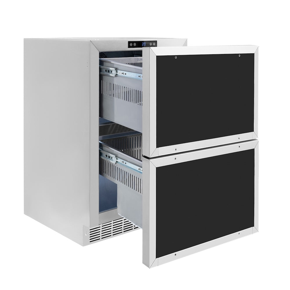 ZLINE 24 in. Touchstone 168 Can Outdoor-Rated Dual Refrigerator Drawer with Panel-Ready Doors, Open Box-Excellent Condition