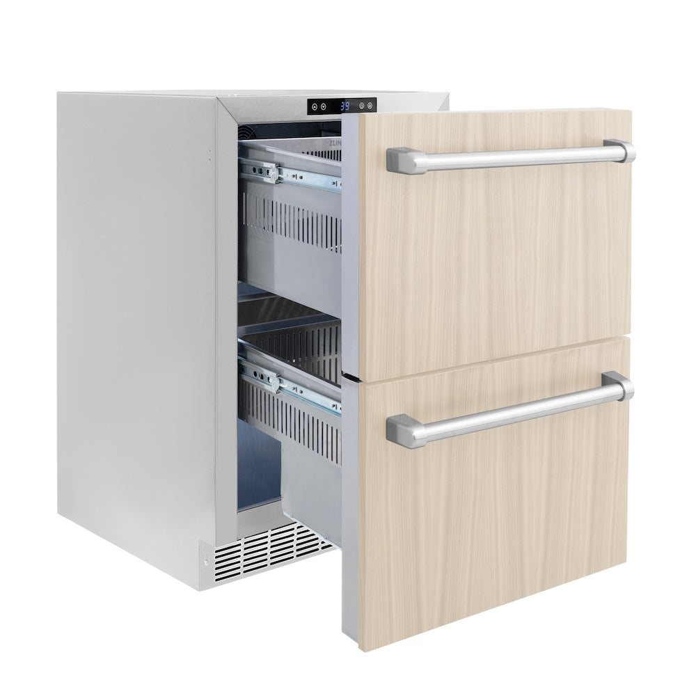 ZLINE 24 in. Touchstone 168 Can Outdoor-Rated Dual Refrigerator Drawer with Panel-Ready Doors, Open Box-Excellent Condition
