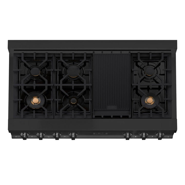 ZLINE Kitchen Package with 48 in. Black Stainless Steel Rangetop, 48 in. Convertible Range Hood and Double Wall Oven (3KP-RTBRH48-AWD)