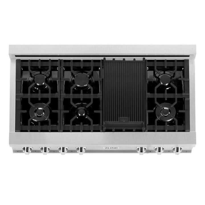 ZLINE Kitchen Package with 48 in. Satin Stainless Steel Rangetop and Convertible Range Hood