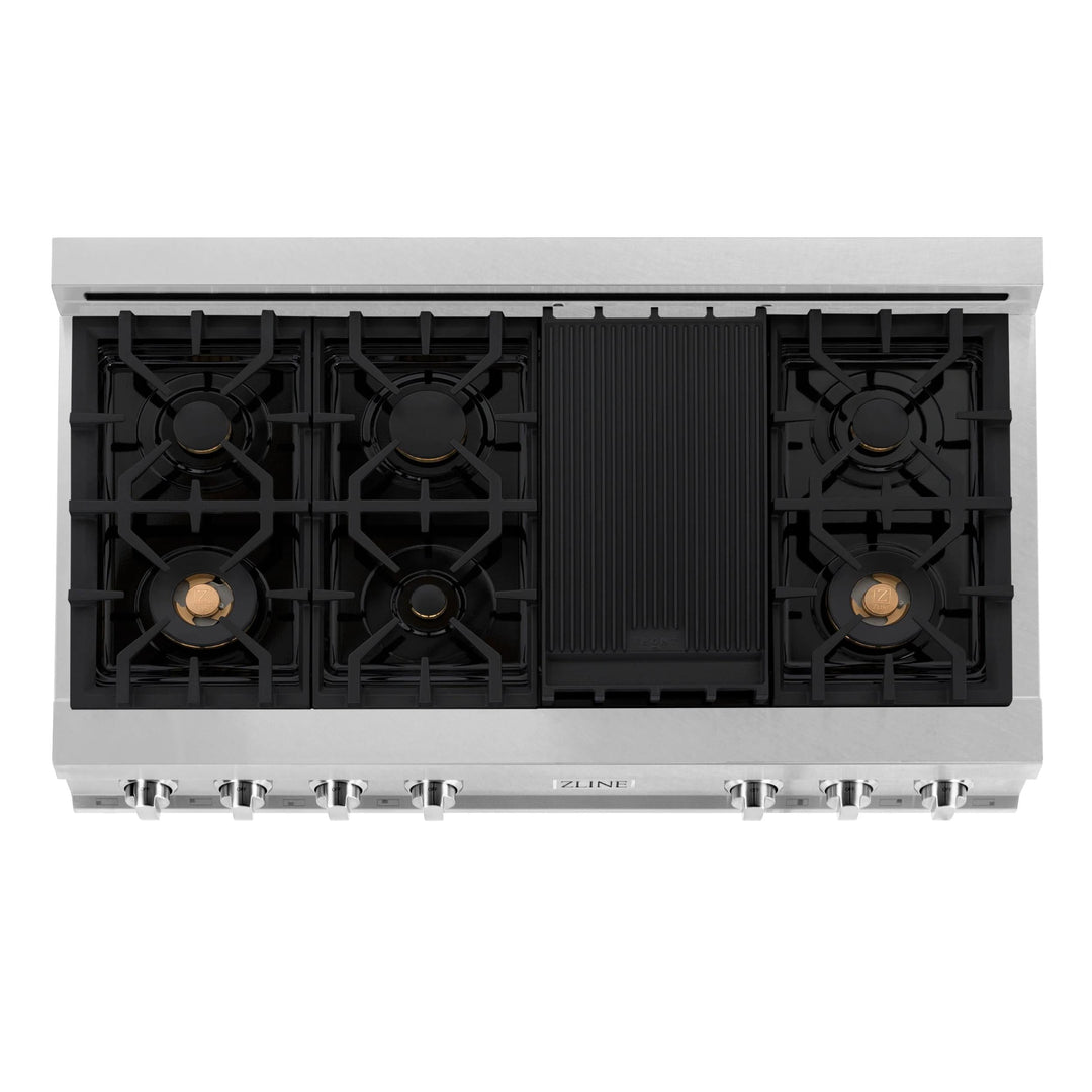 ZLINE Legacy Gas Rangetops in Satin Stainless Steel with Brass Burners &amp; Griddle – 30", 36", &amp; 48"