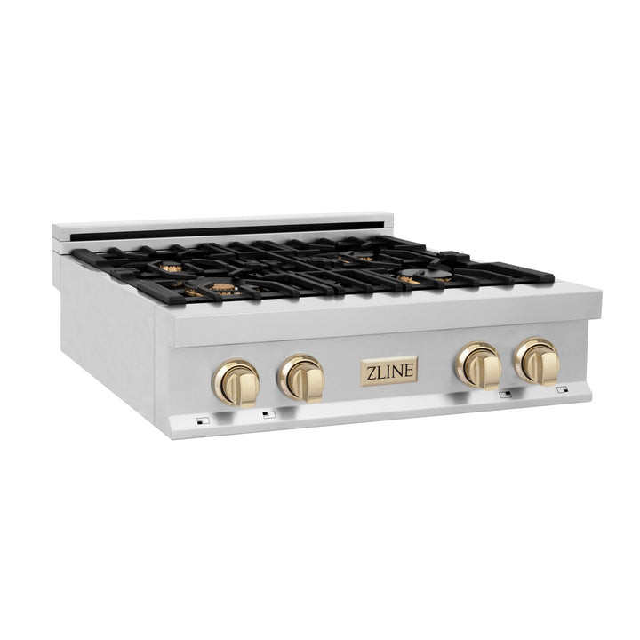 ZLINE 30" Porcelain Rangetop 4 Gas Burners Stainless Steel Gold Accent
