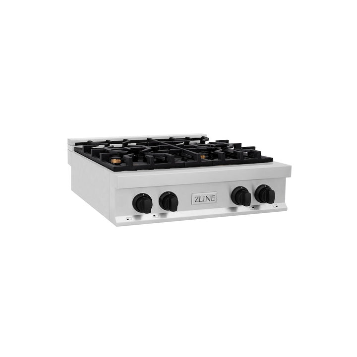 ZLINE Autograph Edition 30 in. Legacy Gas Rangetop with 4 Burners and Porcelain Cooktop in Stainless Steel with Matte Black Accents (RTZ-30-MB)