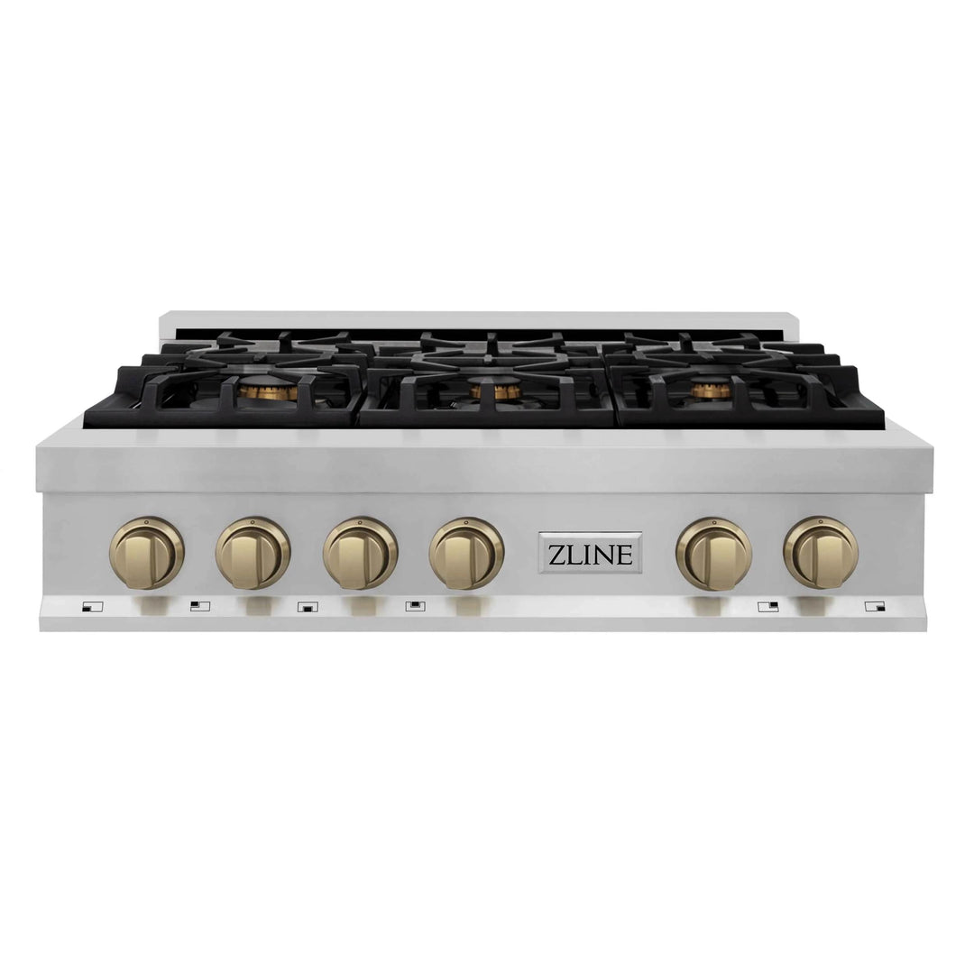 ZLINE Autograph Edition Legacy Gas Rangetops in Stainless Steel with Champagne Bronze Accents
