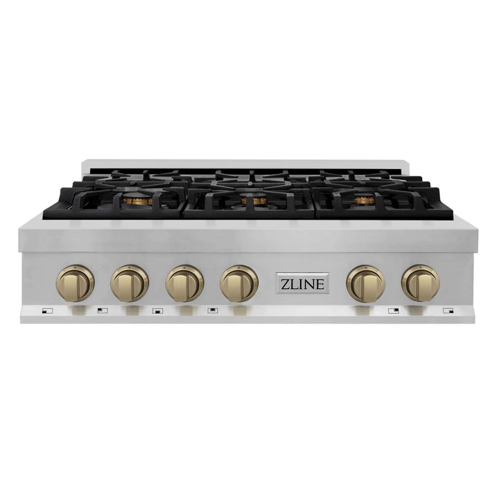 ZLINE Autograph Edition Legacy Gas Rangetops in Stainless Steel with Champagne Bronze Accents
