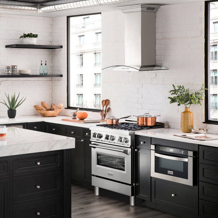 36" ZLINE CrownSound™Ducted Vent Wall Mount Range Hood in Stainless Steel with Built-in Bluetooth Speakers (KN4CRN-BT-36)