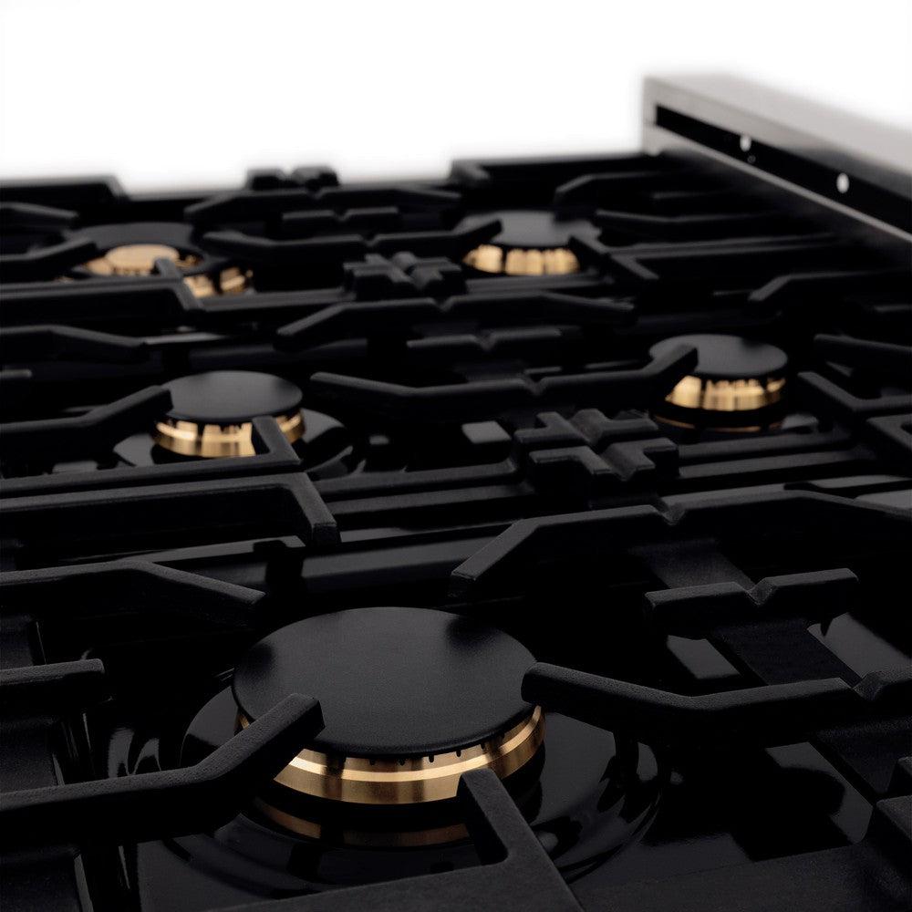 ZLINE 36 in. 4.6 cu. ft. Legacy Dual Fuel Range with Gas Cooktop and Electric Convection Oven in Stainless Steel with 6 Brass Burners (RA-BR-36)
