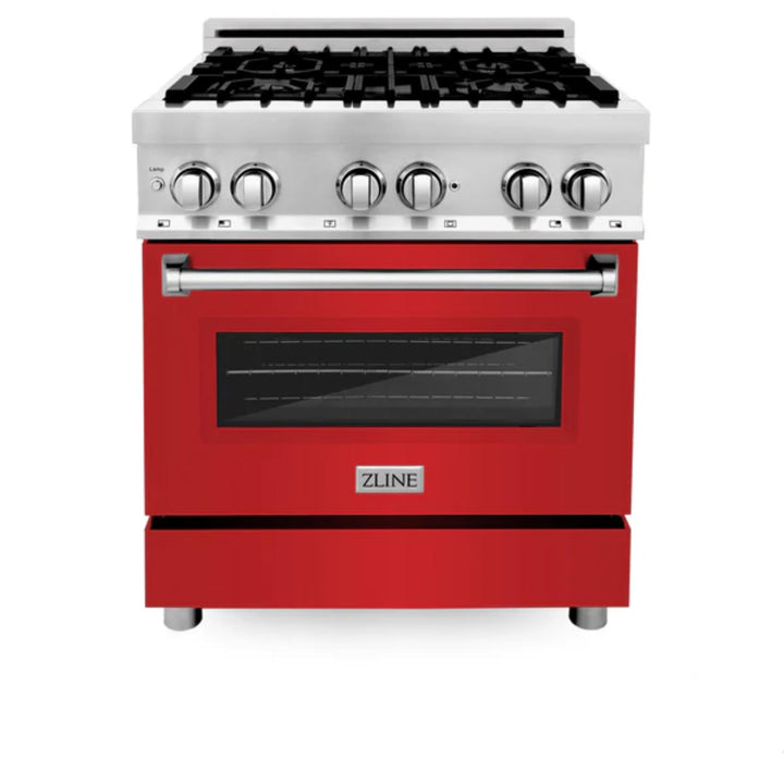 ZLINE 2-Piece Kitchen Package: Dual Fuel Range with Red Matte Door and Convertible Vent Range Hood (Models 2KP-RARMRH30, 2KP-RARMRH36, 2KP-RARMRH48)