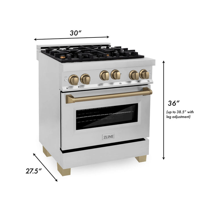ZLINE 30" 4 Pcs Stainless Range, Range Hood, Dishwasher &amp; Refrigerator