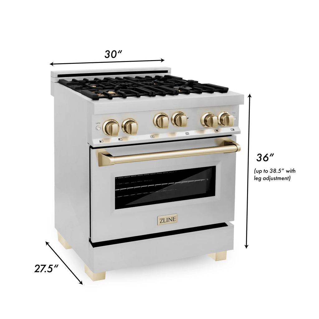 ZLINE 30" 4 Pcs Stainless Range, Range Hood, Dishwasher &amp; Refrigerator