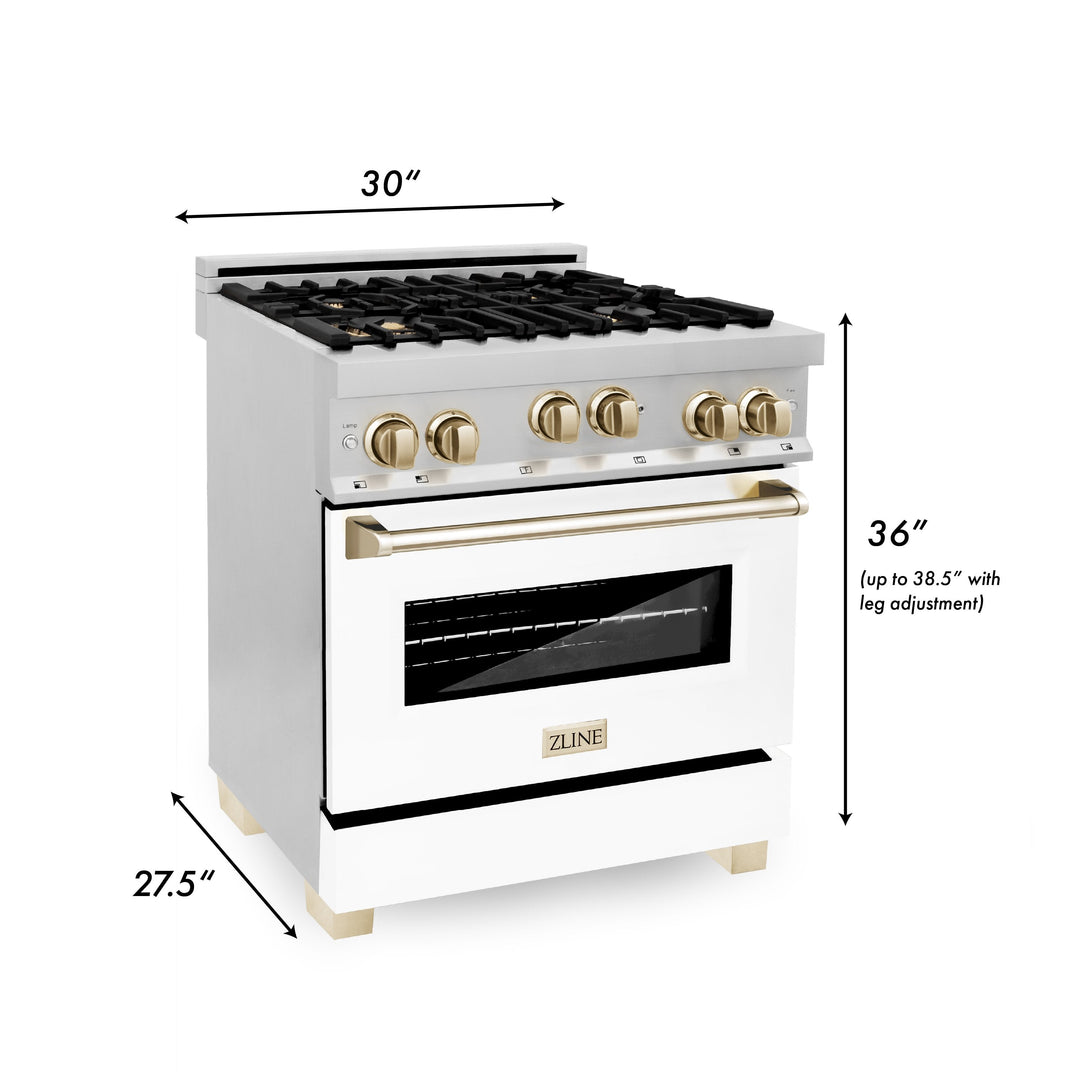 ZLINE 30" Range Gas Stove &amp; Oven Stainless Steel W/  White Door