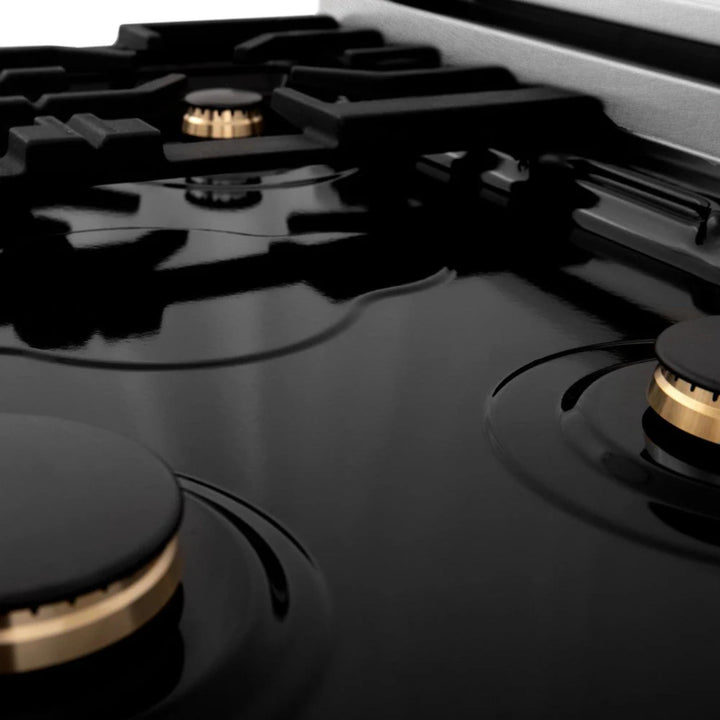 ZLINE Autograph Edition Legacy Gas Rangetops in Satin Stainless Steel with Polished Gold Accents