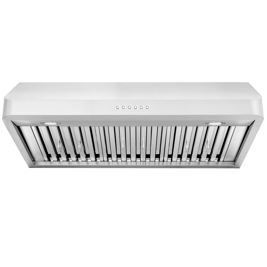 ZLINE 36” Alpine Series Under Cabinet Range Hood in Stainless Steel with Remote Control, LED lighting, and Dishwasher-Safe Baffle Filters (ALP10UC-36)