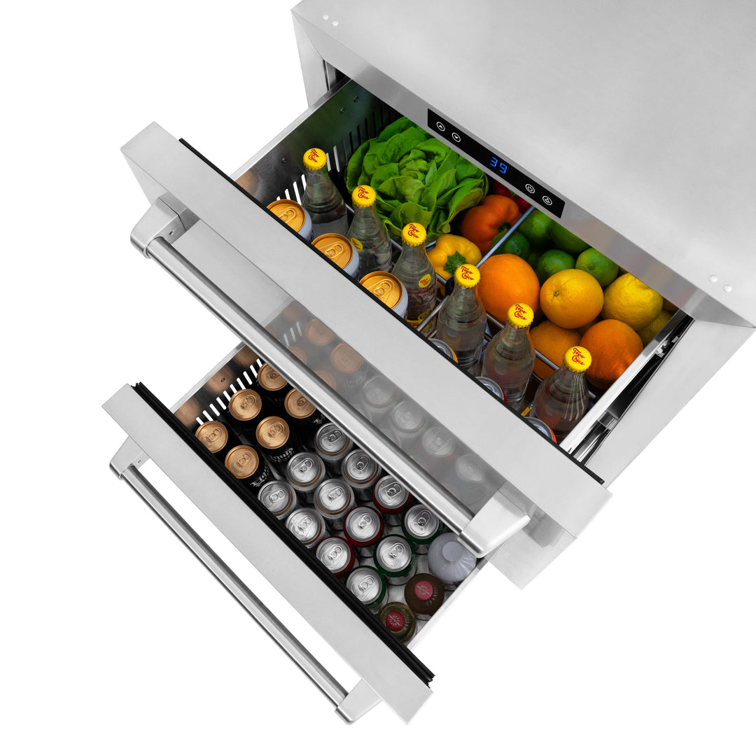 ZLINE 24" Touchstone 168 Can Outdoor-Rated Refrigerator Drawer with Stainless Steel Doors, RDSO-ST-24