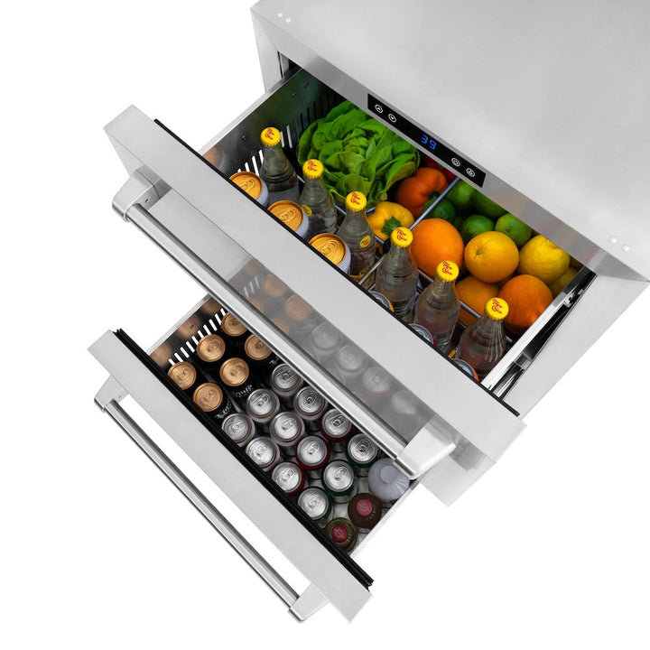 ZLINE 24 in. Touchstone 168 Can Outdoor-Rated Dual Refrigerator Drawer with Stainless Steel Doors, Open Box-Excellent Condition
