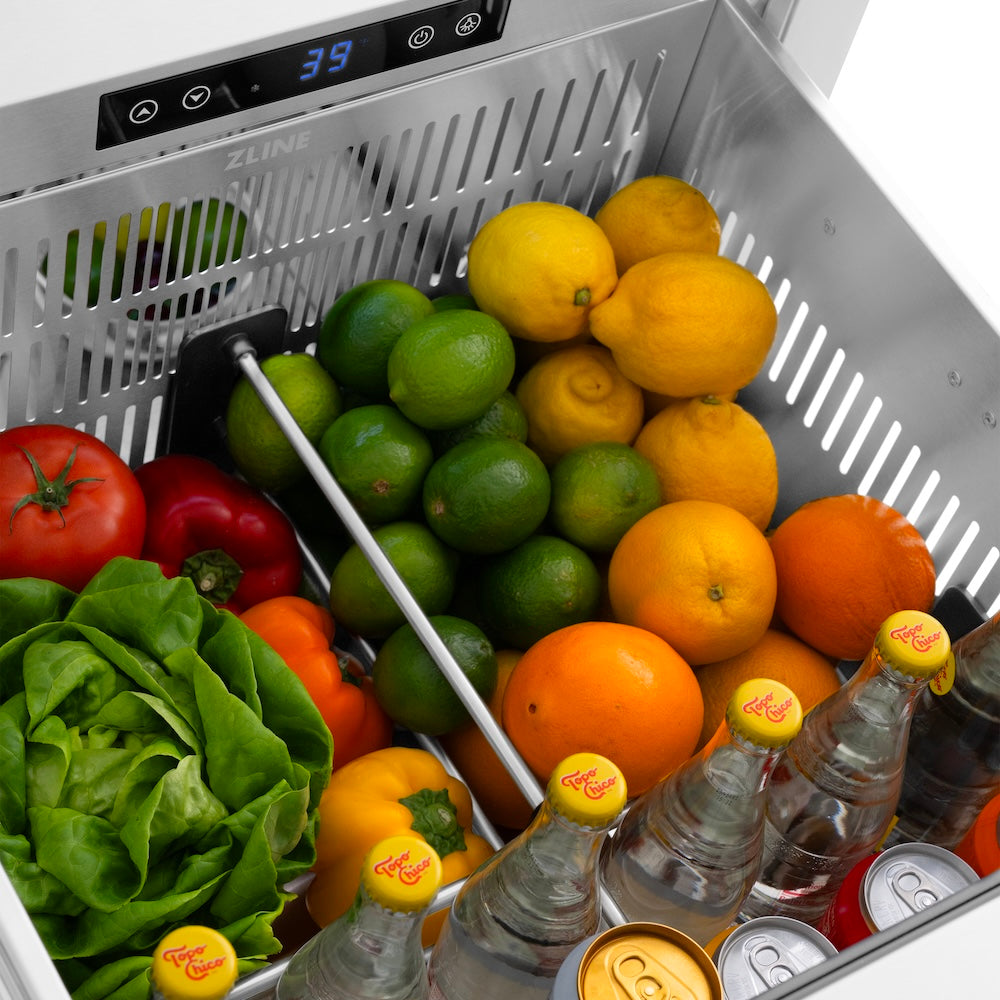 ZLINE 24 in. Touchstone 168 Can Outdoor-Rated Dual Refrigerator Drawer with Stainless Steel Doors, Open Box-Excellent Condition