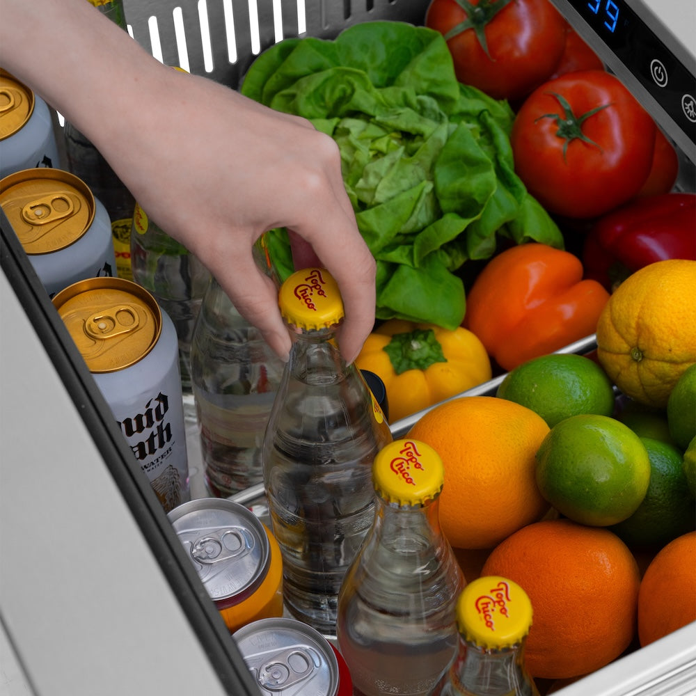 ZLINE 24 in. Touchstone 168 Can Outdoor-Rated Dual Refrigerator Drawer with Stainless Steel Doors, Open Box-Excellent Condition