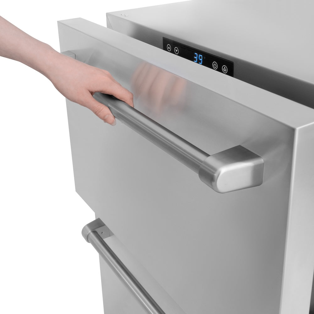 ZLINE 24 in. Touchstone 168 Can Outdoor-Rated Dual Refrigerator Drawer with Stainless Steel Doors, Open Box-Excellent Condition