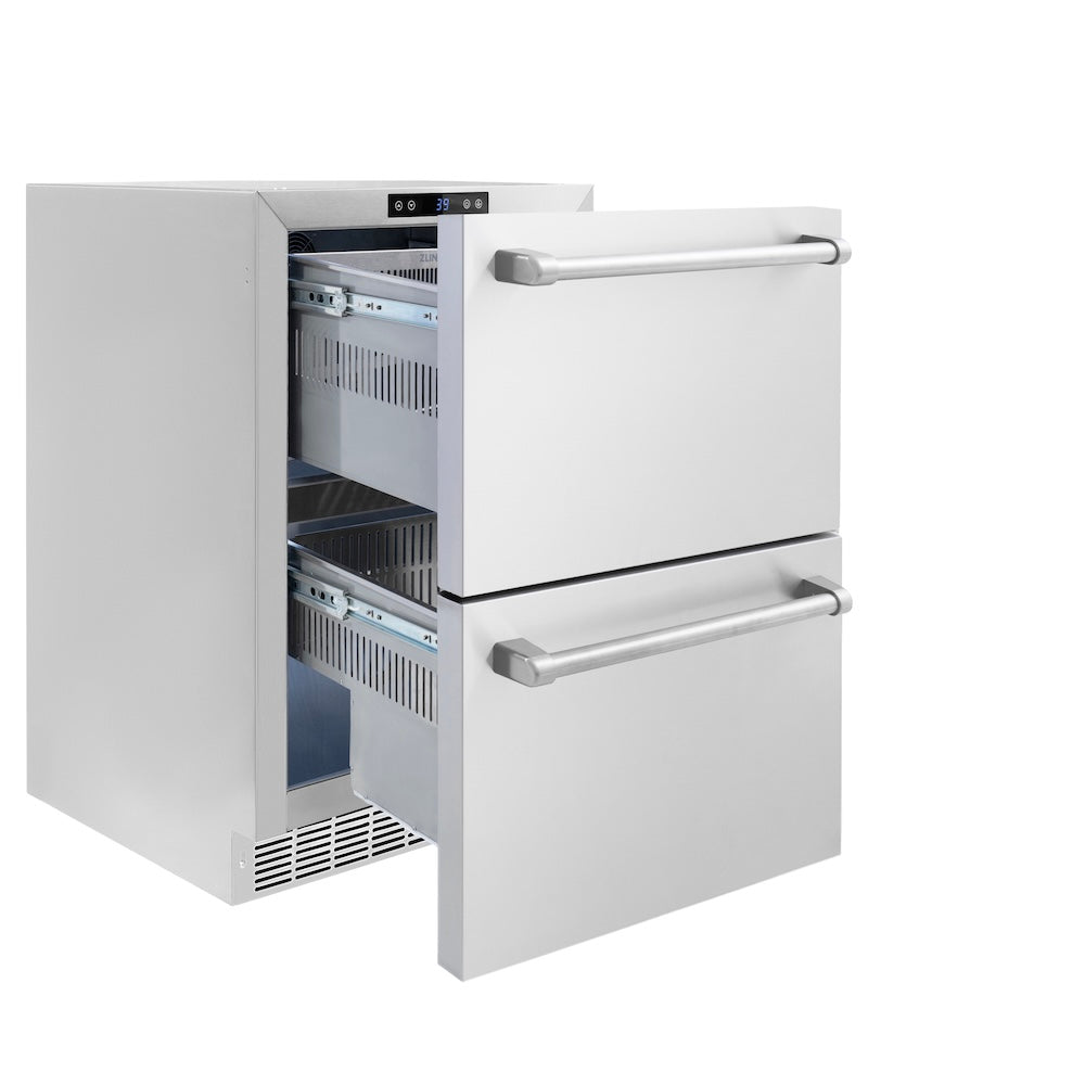 ZLINE 24 in. Touchstone 168 Can Outdoor-Rated Dual Refrigerator Drawer with Stainless Steel Doors, Open Box-Excellent Condition